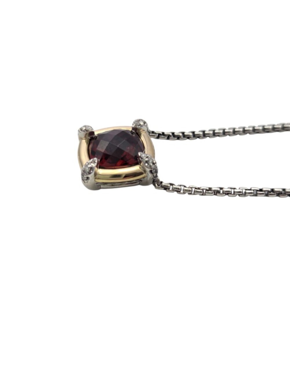 David Yurman Sterling 18K Gold Petite Chatelaine Garnet Diamond Necklace #24815 - Picture 4 of 10